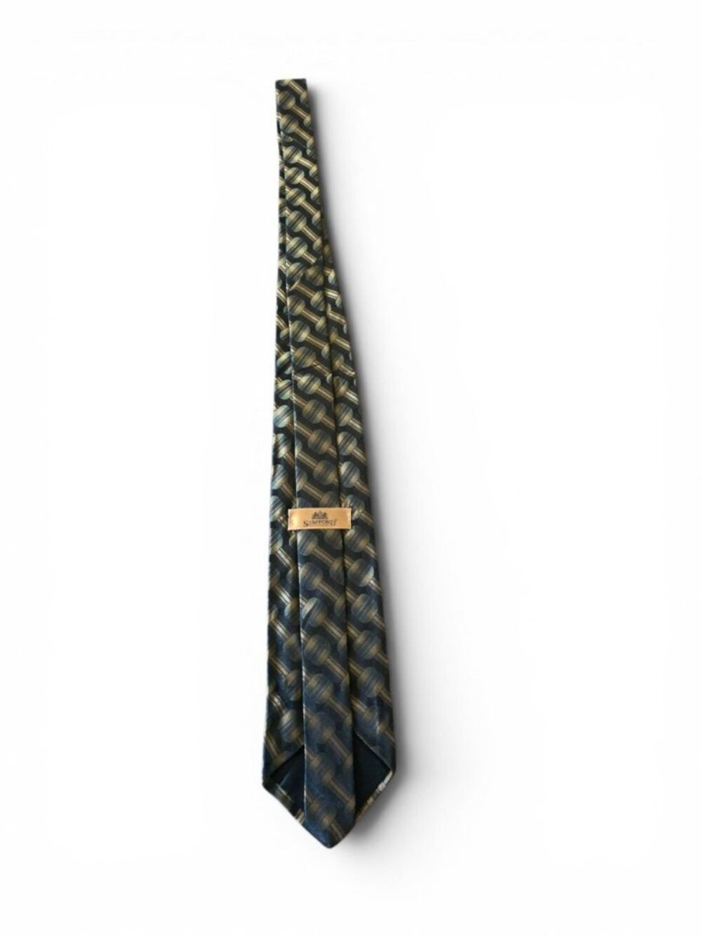 Stafford Executive Silk Tie Black Green Brown Geometric Satin Woven Classic USA - Picture 11 of 13